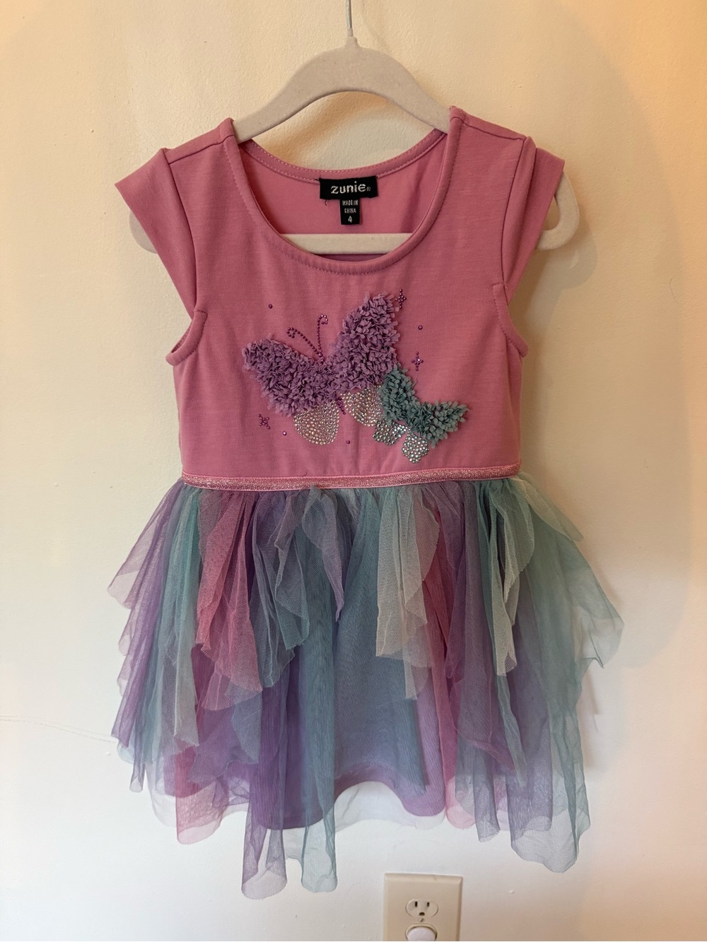 Zunie Pink Butterfly Tulle Dress with Pastel Layers